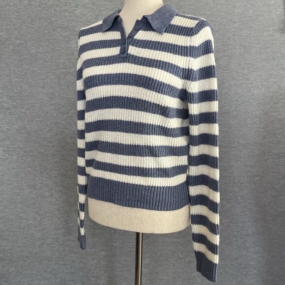 American Eagle Collared Sweater Small Striped Beachy Tenniscore Preppy Coastal - Picture 3 of 11